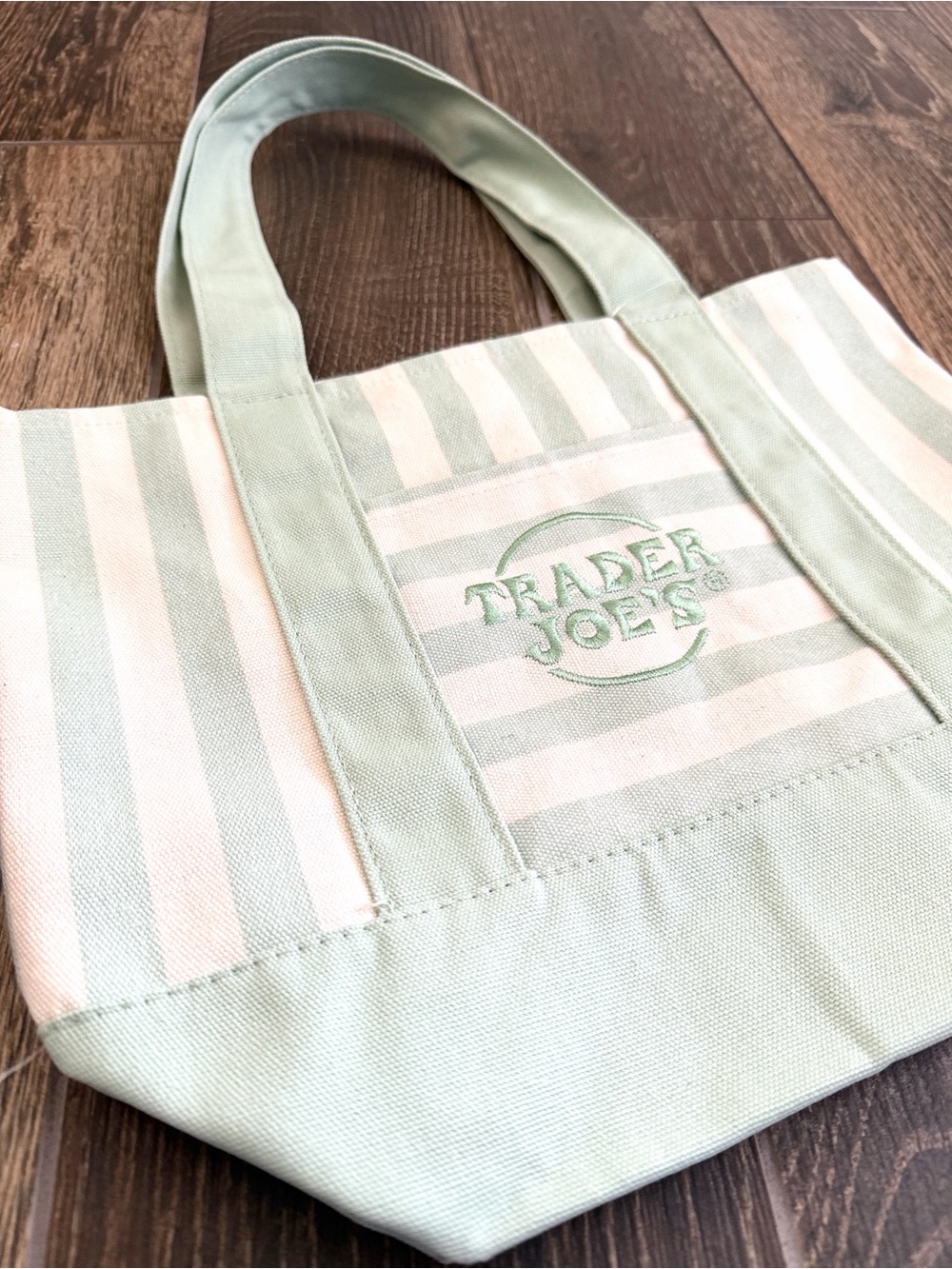 Trader Joe's Limited Edition Seafoam Green Mini Stripe Tote—Summer ‘26 Collector - Picture 3 of 8